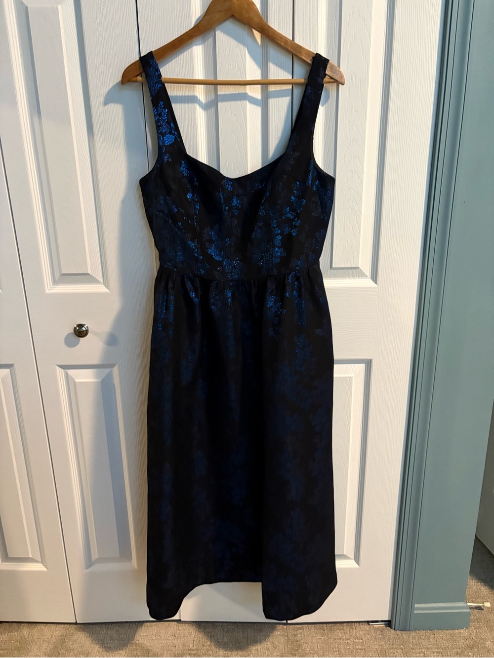 Loft Shimmer Floral Corset Seamed Midi Pocket Dress